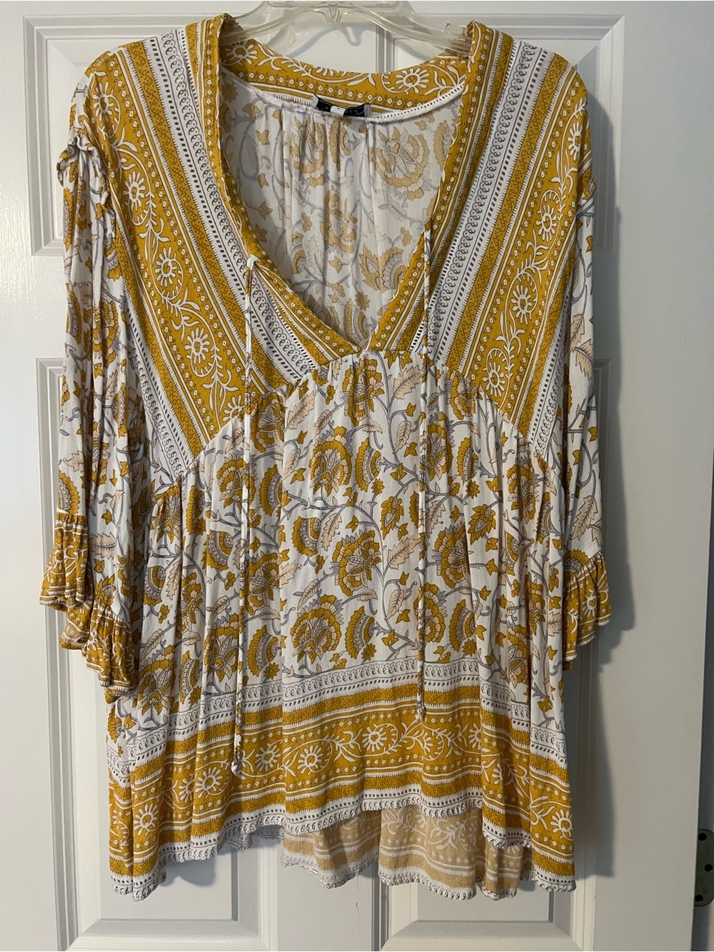 Rachel Zoe Boho V-Neck Peasant Top in Mustard Floral